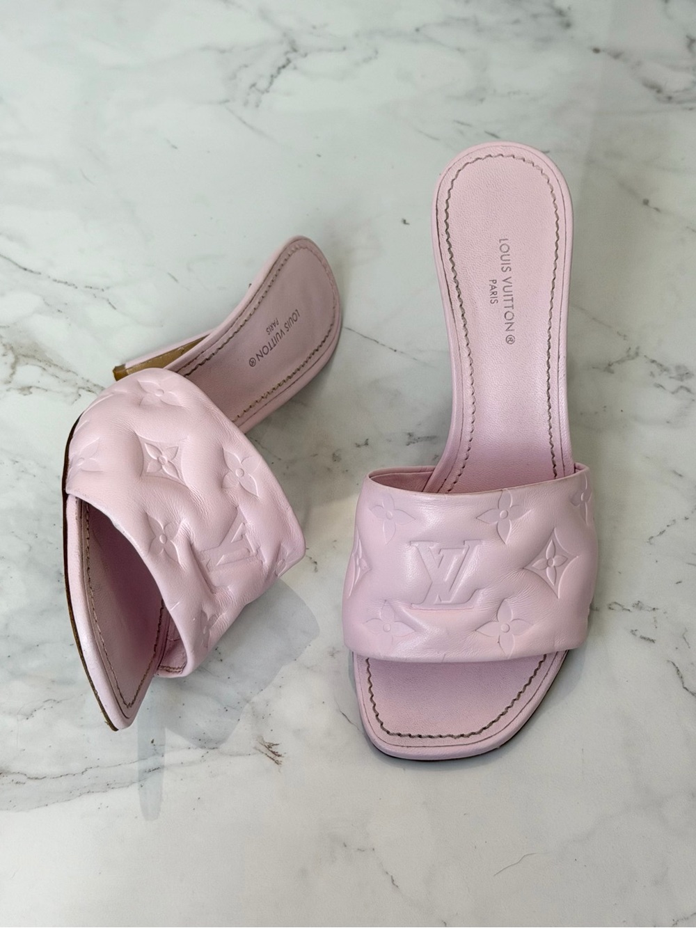 Authentic 2022 Louis Vuitton Revival Light Pink Monogram Slide Mules